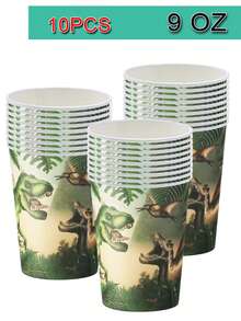10pcs Dinosaur Theme Birthday Party Supplies, Dinosaur World Happy Birthday Party Disposable Dinnerware Set Including Plates, Napkins, Cups, 10pcs Party Essentials - Multicolor - View 7