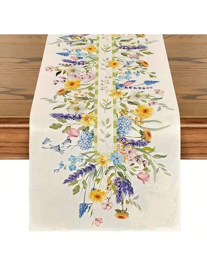 Chemin de table floral lavande (1 pièce) - Motif floral éclatant, matière polyester, rectangulaire, idéal pour la cuisine et la salle à manger, parfait pour les fêtes de printemps, les réunions de famille et les événements en intérieur.