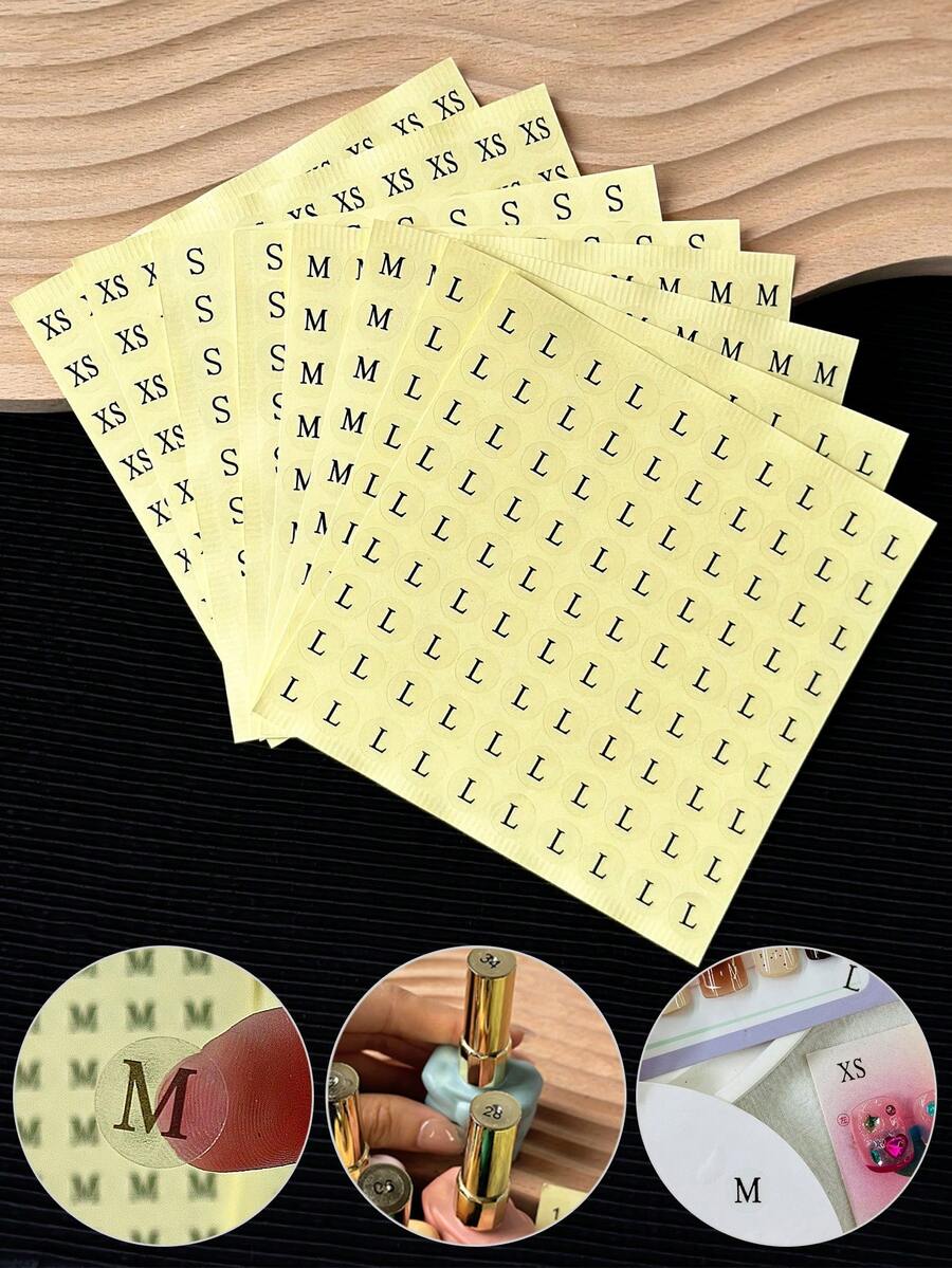 90张/张 防水指甲尺寸数字标签贴纸，指甲板尺寸贴纸，手工指甲尺寸贴纸，字母贴纸，指甲测量工具贴纸 - 彩色 - 查看 1