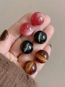 3 Pairs Retro Gradient Cat Eye Resin Stud Earrings, Minimalist Fashion Design, Vintage High-End Earrings Set, Suitable For Women Daily And Holiday Wear, Autumn/Winter - Set E - View 8