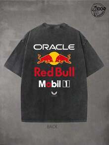 Oracle Red Bull Racing T-Shirt, Red Bull F1 Team Racing Unisex T-Shirt - Graphic Tees Men, 180G Washed Cotton High-Quality Cotton Printed T-Shirt; Men Clothes, Suitable For Street Retro And Outdoor Sports Leisure, Y2k Clothes, Red Bull F1 Team Racing T-Shirt, Comfortable And Fashionable, Ideal Choice For Racing Enthusiasts, Men Gifts - màu đen - Xem 2