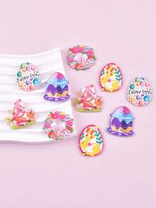 10pcs Mixed Easter Bunny & Egg Acrylic Jewelry Pendant, Earrings, Necklace Accessories, Fashion Handmade DIY Craft Supplies - Multicolor - View 2