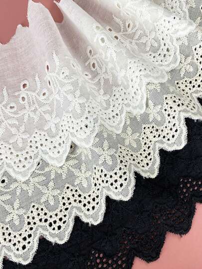 1条91厘米宽10厘米棉质蕾丝花边，DIY白色/黑色/米色裙摆装饰配件，刺绣镂空花卉蕾丝