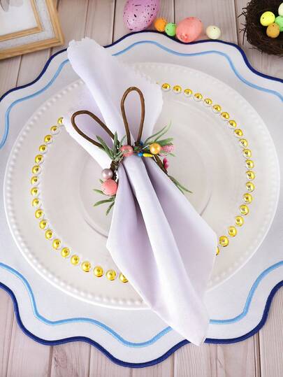 1/4pcs Easter Woven Bunny Ear Napkin Rings, Egg Napkin Holders, For Easter Table Decoration
