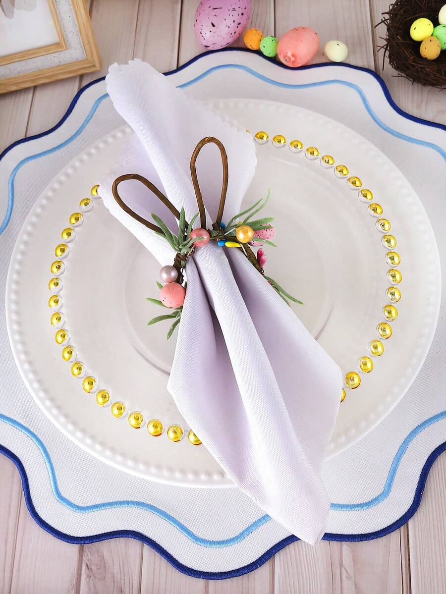 1/4个复活节编织兔耳餐巾环，鸡蛋餐巾环，复活节餐桌装饰餐巾环 - 彩色 - 查看 1