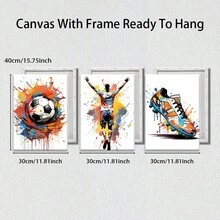 3pcs Modern Graffiti Football Canvas Wall Art - Colorful Athlete And Sneaker Prints, Urban Sports Decor For Living Room, Bedroom, Office, Framed Option - Multicolor - View 3