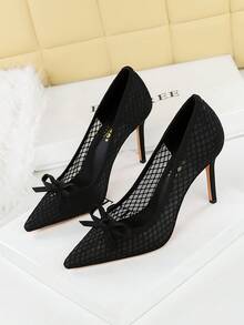 Sexy Lace Pointed Toe Mesh High Heel Pumps, Nightclub Style, Suitable For Party And Formal Occasions - Black - View 4