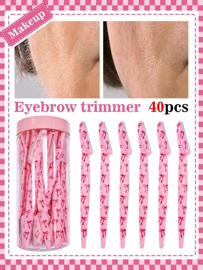 40件套修眉脱毛套装，便携式女士剃刀，面部脱毛及修眉 - 面部剃刀刀片，带保护盖的修眉刀片，用于去除面部和身体毛发，蝴蝶形修眉器，可爱蝴蝶设计