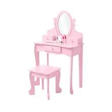 Tocador infantil con espejo de ángulo ajustable, juego de tocador y silla para niñas con espejo, taburete y juego de maquillaje de madera, color rosa. - Rosa - Ver 2