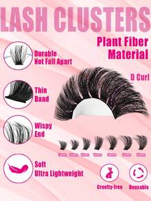 180片蓬松睫毛簇，5D浓密纤长12-24mm分段式睫毛，精致仿貂毛D卷睫毛簇，200D单根假睫毛 - D - 查看 3