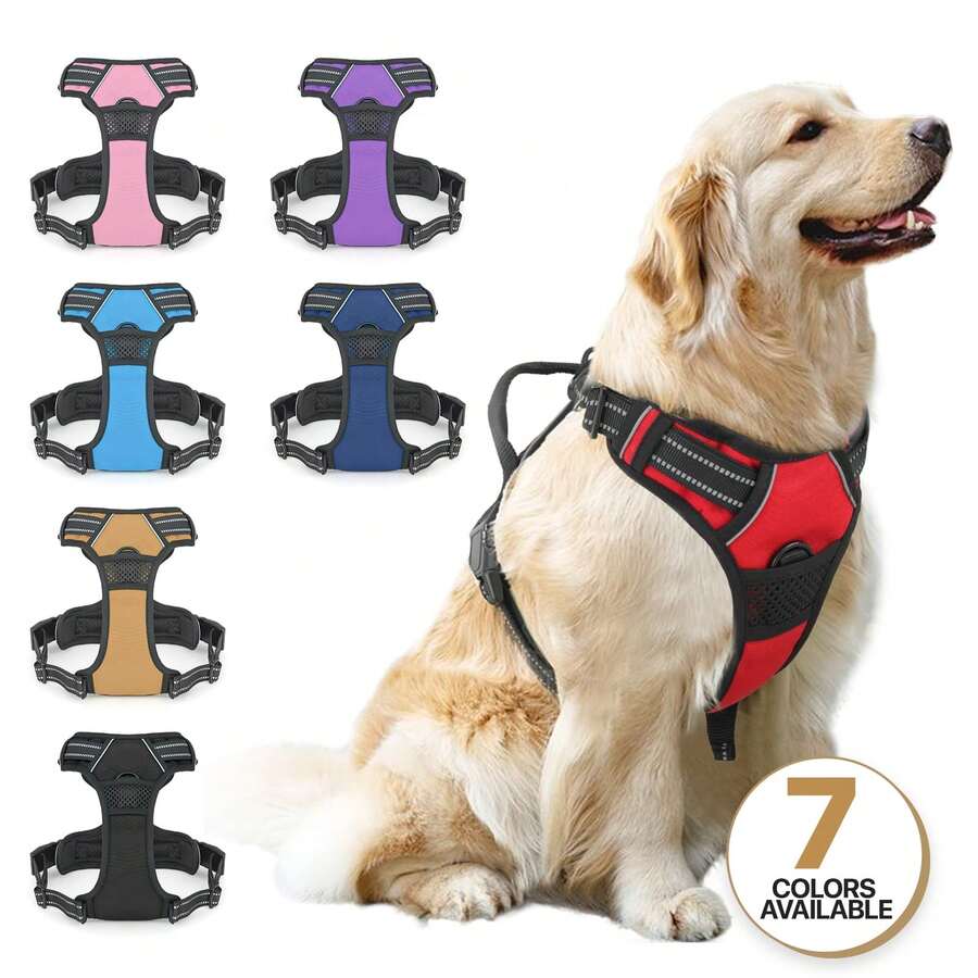 Reflective Dog Harness, No Pull Vest Harness With Handle, Adjustable Soft Padded Pet Harness For Large Dogs - 紅色 - 查看 1