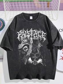 T - Shirt Heavy Metal Style Paleface Band Graphic Loose Fit Short Sleeved Top DG004 - màu đen - Xem 1