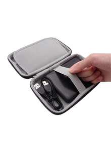 Estuche para disco duro, estuche portátil para disco duro externo con 2 bridas, organizador electrónico, estuche de viaje, estuche rígido pequeño para cable de carga, SSD, HDD, batería externa, disco duro externo - Negro - Ver 7