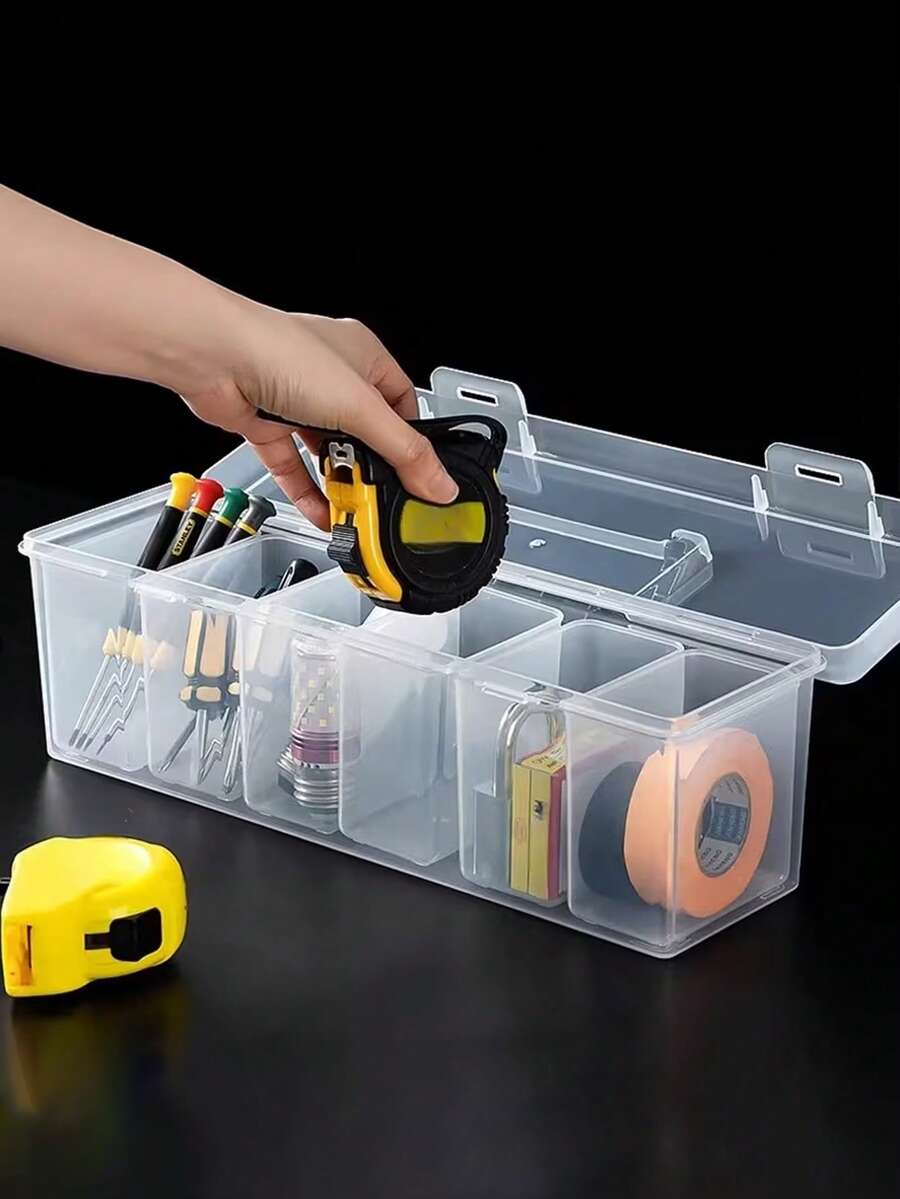 Caja de almacenamiento de herramientas transparente y portátil con múltiples compartimentos, organizador de accesorios como tornillos y llaves para el hogar, caja de clasificación de juguetes, contenedor de almacenamiento portátil con divisiones