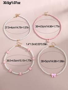 4 件套女孩草莓、蝴蝶、珍珠串珠项链套装 - 彩色 - 查看 9