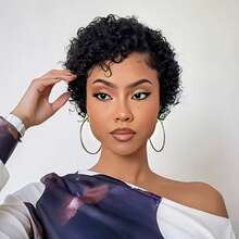 Black Short Wig For Women Human Hair 13x4x1T Part Lace Front Wig Pixie Cut Wig For Human Hair Short Curly Wave Human Hair Bob Wig For Daily Use Layered Short Wigs With Bangs Quick Throw On And Go Wig - Multicolor - View 3