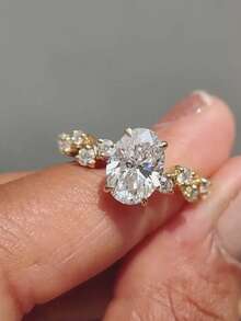 1pc High Quality Oval Cubic Zirconia Ring, S925 Sterling Silver Material, Elegant & Refined, Women's Ring, Exquisite Jewelry Gift, Birthday Present - Oval Round Diamond Ring - View 2