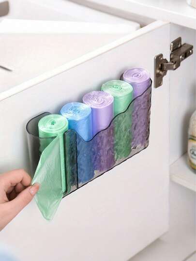 Große Kapazität Wandmontierter Müllbeutel Aufbewahrungsständer ohne Bohren, platzsparend, Küchen-/Badezimmer Aufbewahrungsbox, Mehrstufiges Design für einfachen Zugriff, strapazierfähiges Kunststoffmaterial, geeignet für Heimlagerung, Müllbeutelhalter