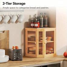 2-Tier Bread Box Kitchen Counter Corner Bread Keeper Bamboo Wood Bread Storage Container With Door - Wood Color - View 3
