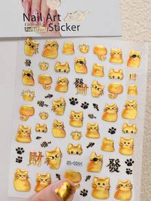 1张5D果冻可爱猫咪美甲贴纸，黑色黄色卡哇伊招财猫爪美甲贴纸，果冻设计，自粘小猫美甲贴纸，适合女性女孩美甲用品 - 彩色的 - 查看 9