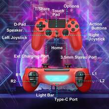 Upgraded Wireless P-4 Controller, 1000mAh Long-Lasting Battery & USB-C Cable, Dual Shock Vibration & Precision 6-Axis Gyro Sensor, Multi-Touch Pad & Share Button, Compatible With P-Aystation 4 / P*4 Slim / P*4 Pro / PC Gaming, Includes Stereo Headset Jack - 紅色 - 查看 7