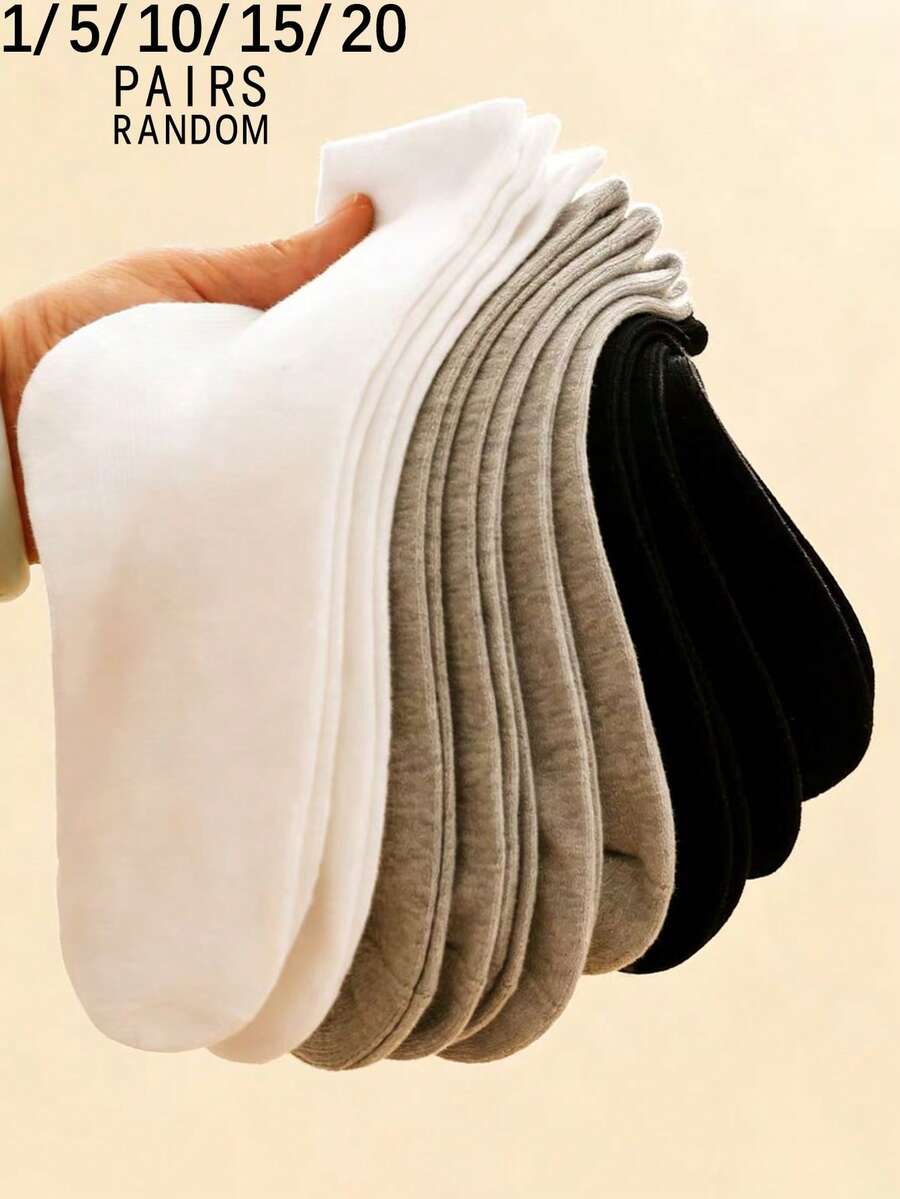 1/5/10/15/20 Paar zufällige Damen einfarbige retro minimalistische Knöchelsocken - Verschiedenfarbig - Übersicht 1