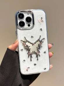 Minimalist Fashion Diamond Butterfly Mirror Phone Case Compatible With IPhone 16, 15, 14, 13, 12, 11 - White - View 1