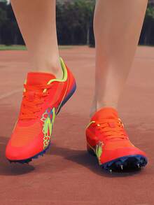 STARNOVO [Taille petite 1 taille] Chaussures à double étoile avec nouvelles pointes, chaussures de course moyenne distance pour hommes et femmes étudiants, chaussures de compétition de piste et de champ avec pointes professionnelles, chaussures de formation sportive avec pointes pour étudiants, chaussures de formation de piste et de champ avec pointes, taille 35-45 - Orange brûlé - Voir 4