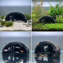 3D Printed Simulated Rock Hideaway House For Fish And Shrimp, Aquarium Decor And Shelter, Detailed Natural Texture, Multi-Hole Dwelling Space, Functional Ornament For Fish And Shrimp Keeping - A - View 1