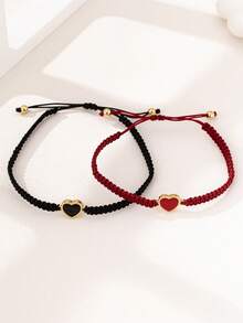 Bộ 1/2 vòng tay bện hình trái tim cổ điển, thiết kế hình giọt dầu màu đỏ và đen, thích hợp cho các cặp đôi và bạn thân, phù hợp để đeo hàng ngày, dự tiệc, ngày Valentine, vòng tay nữ phong cách Trung Đông thanh lịch và tinh tế. - Trái tim - Xem 10