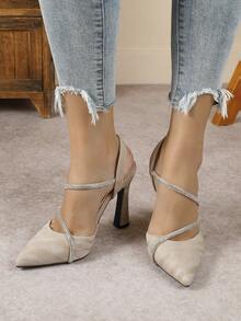 Giày cao gót mũi nhọn màu sâm panh dành cho nữ, kiểu dáng thời trang và thanh lịch, thích hợp cho các bữa tiệc. - Màu be - Xem 3