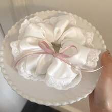 Elegant High-End French Black Lace Trim Hair Scrunchie, Ponytail Holder, Hair Accessories, Solid Color Elegant Polyester Scrunchie, All Season ,Hair Ties ,Scrunchy Hair Ties Makeup Home Gym Woman Accessories Head Accessories - Black - View 10