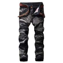 Men's Plus Size Washed Vintage Wrinkled Jeans Men's Mid-Waist Long Pants Retro Washed Straight-Leg Pants - Xanh lam và trắng 518 - Xem 6