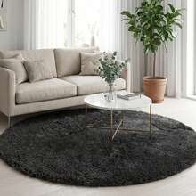 1pc Fluffy Soft Black Round Shaggy Rug, Home Decor Carpet For Living Room, Bedroom, Study, And Vanity Room, Modern Home Decoration Rug - Black - View 9