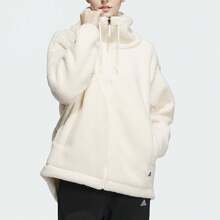 Adidas Lounge Jacket, Solid Color Loose Fleece Sports Jacket, Stand Collar Casual Jacket, Women's - White - View 6