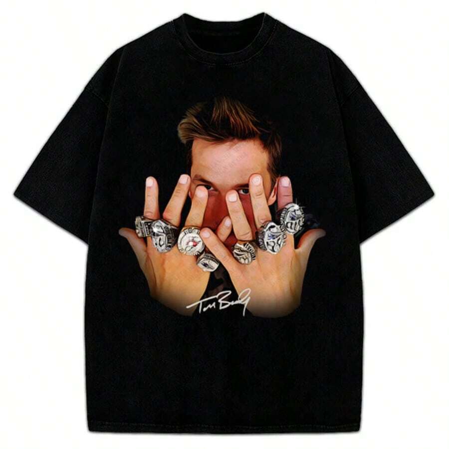 Tom Bradys 7 Rings Greatest Of All Time GOAT T-Shirt - Black - View 1