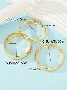 3 peças/Conjunto Pulseira Bracelete Dourada em Formato de Tambor Retrô Exagerado e Liso, Conjunto de Joias Minimalista e Sofisticado, Adequado para Mulheres, Homens, Casais, Férias, Casual, Festa, Dia dos Namorados, Aniversário, Acessório Versátil - Ouro amarelo - Visão 5