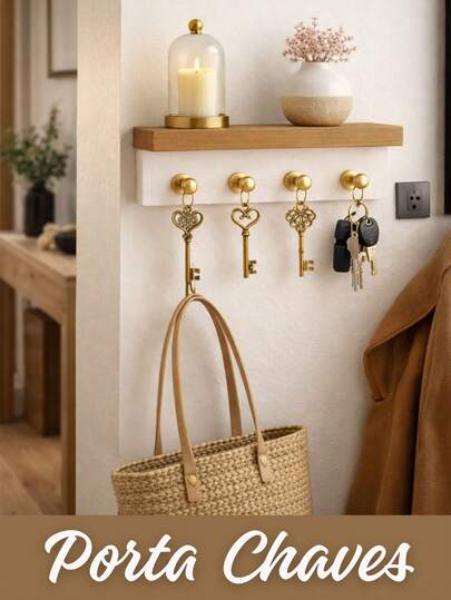 Porta Chaves Parede Prateleira Para Celular Carteira MDF Branco Promocão