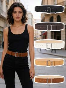 1 pezzo Cintura vita da donna con fibbia a perno, cintura versatile tinta unita per abiti/camicie, accessorio di moda per spiaggia, vacanza, all'aperto - cintura - Visualizzare 12