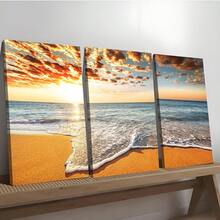 3pcs Modern Seascape Wall Art Canvas Poster, High Definition Printing With Optional Frames, Suitable For Living Room, Bedroom, Bathroom, Office, Cafe, Gym, Home Holiday Decor, Printing Material, Corridor Decoration, Art Piece, Ideal Gift For Friends - Multicolor - View 1