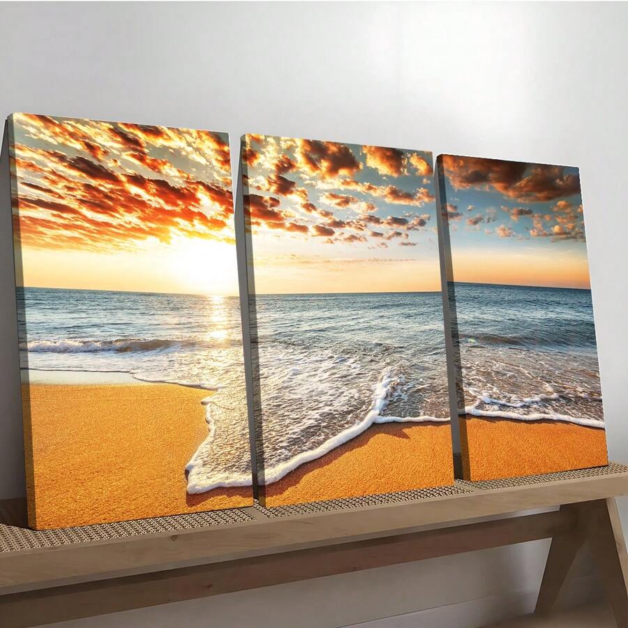 3pcs Modern Seascape Wall Art Canvas Poster, High Definition Printing With Optional Frames, Suitable For Living Room, Bedroom, Bathroom, Office, Cafe, Gym, Home Holiday Decor, Printing Material, Corridor Decoration, Art Piece, Ideal Gift For Friends - Multicolor - View 1