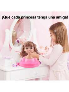 31pcs/Set Styling Head muñeca, Cabeza de muñeca para peinar de niña, Styling Head Princess Mini, con cremas capilares, Peine, Espejo, Corona, Collar, Caja de Maquillaje, Regalos para niñas,40980982 - Multicolor - Ver 5