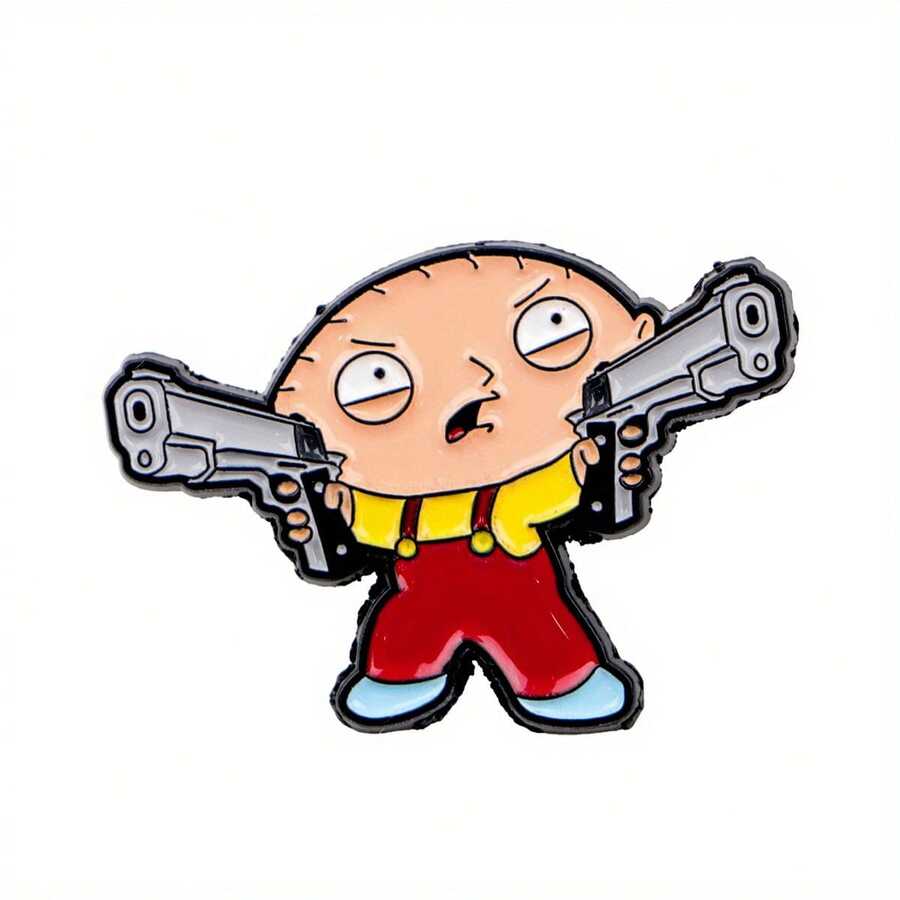 1 Piece Cartoon Character Enamel Pin - Durable Zinc Alloy Brooch With Gun And Beard Design, Bright Colors Suitable For Backpacks, Jackets, Hats - Unique Gift For Men And Women, Backpack Accessories, Easy Design, High-Quality Surface Treatment - 彩色 - 查看 1