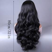 Elegant Sassy Black Long Curly Wave Synthetic Wig, 26-Inch, Mid-Part, Heat-Resistant High Temperature Fiber, Chemical Fiber, Buckle Net Cap, For Women, Daily Use And Holiday Occasions - Natural & Black - View 4