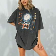 Vintage Sci-Fi Movie Graphic Tee_ Japanese Anime Style, 80s Alien Monster - màu đen - Xem 1