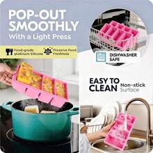 2pcs Silicone Freezer Trays With Lids, 1-Cup Soup Container Style Ice Cube Trays For Freezer - Leakproof, Dishwasher,  Stackable, Ideal For Frozen Broth, Leftovers & Meal Prep - Hồng - Xem 4