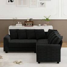 Sofas & Couches - Black + Corduroy + 5 Seat + Foam - View 3