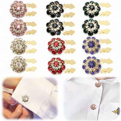Luxury Rhinestone Flower Design Metal Button Decor, Suitable For Wedding (Groom, Groomsman), Ball, Party, Unisex