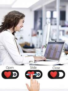 3pcs Red Heart-Shaped Camera Cover Slide, Waterproof Shockproof Scratch-Resistant Full Coverage For Phone And Computer Lens - Multicolor - View 3