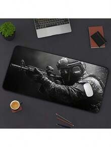 1 buah Alas Mouse Gaming Taktis Ukuran Besar - Alas Karet Anti Selip, Permukaan Halus Cocok Untuk Bekerja, Bermain Game, Kantor dan Penggunaan di Rumah, Hitam dengan Desain Armor Biru, Alas Mouse Meja - Mouse Pad - View 6